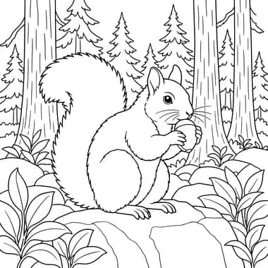 Squirrel with a Nut in the Forest