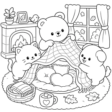 Cozy Friends Build a Blanket Nest