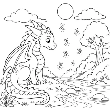 Dragon Watching Fireflies at Dusk