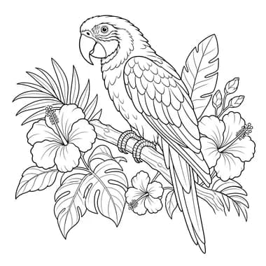 Parrot on Tropical Branch