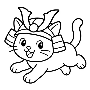 Cat in Samurai Helmet