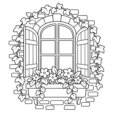 Brick Wall with Flowery Window