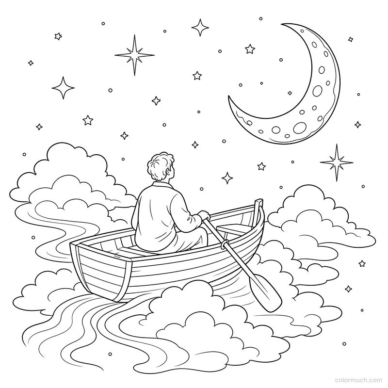 Moonlit Rowboat Drifting Through Stars
