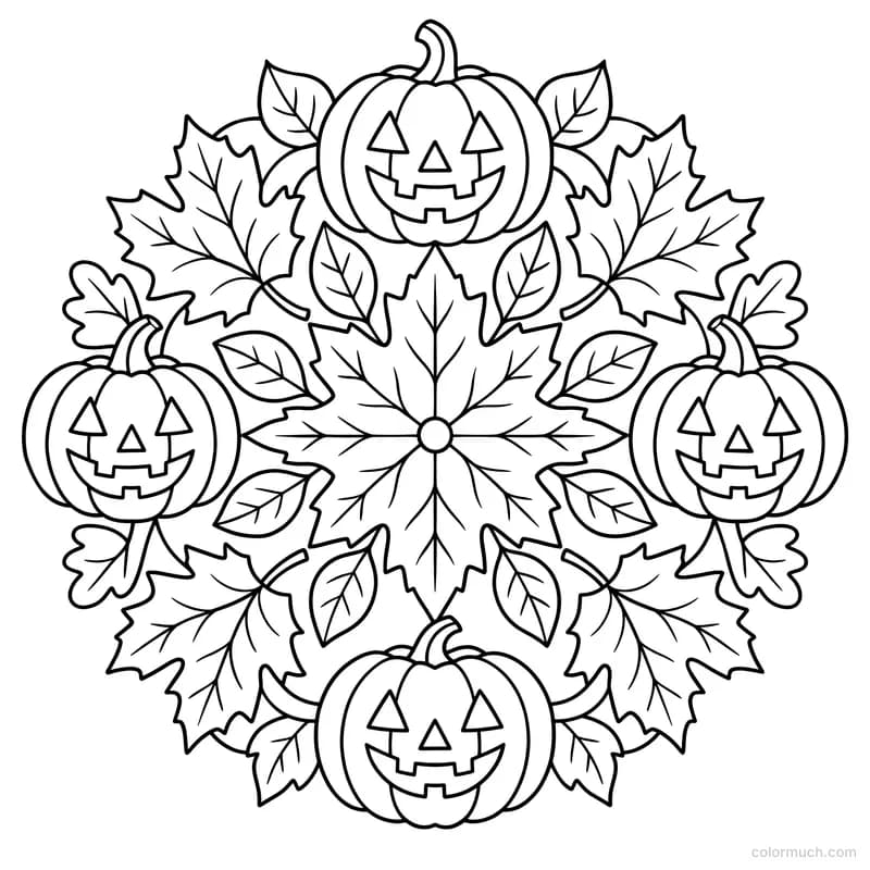 Fall Leaves and Pumpkins Mandala