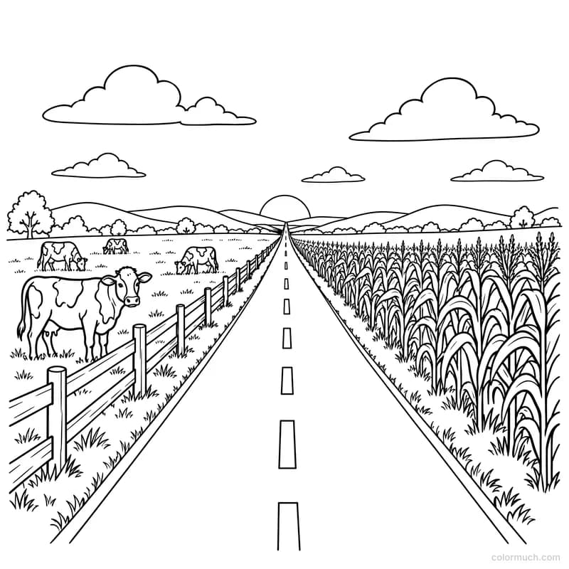 Rural Road Through Farmland