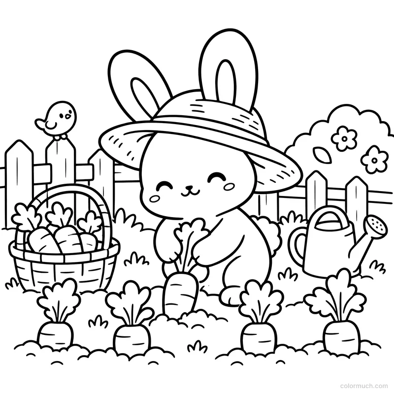 Bunny Farmer with Carrot Garden