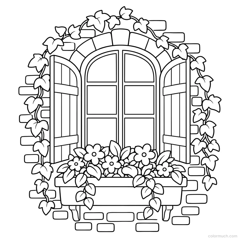Brick Wall with Flowery Window
