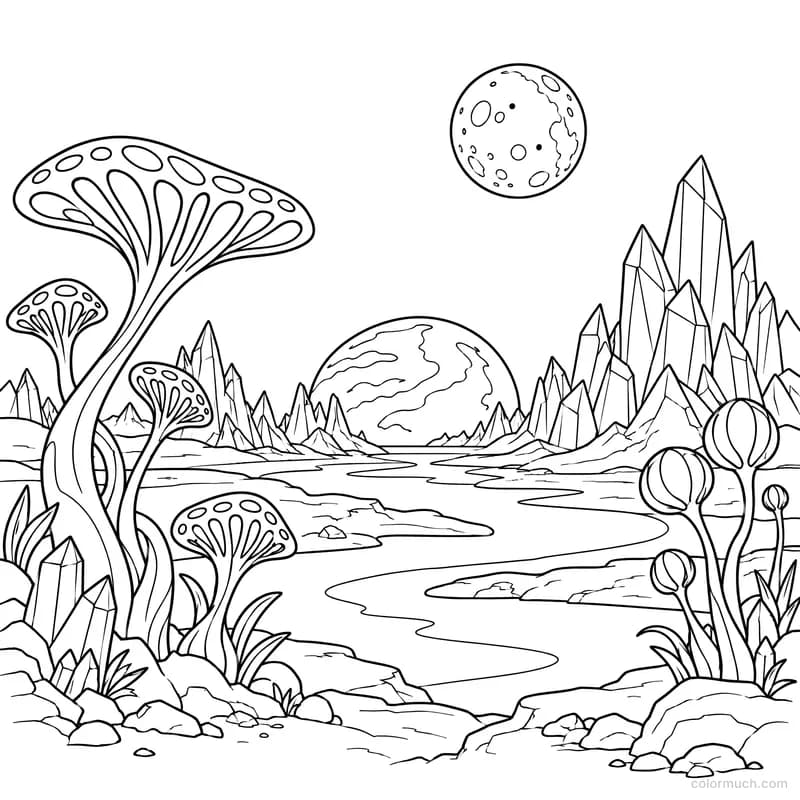 Alien Landscape with Twin Moons