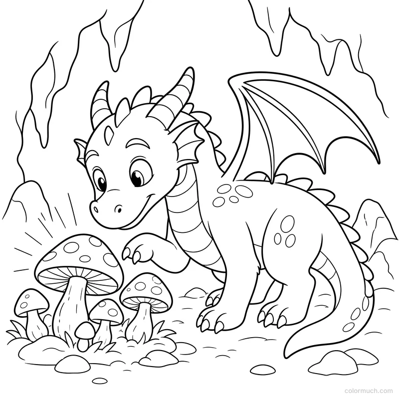 Dragon Exploring Glowing Mushrooms